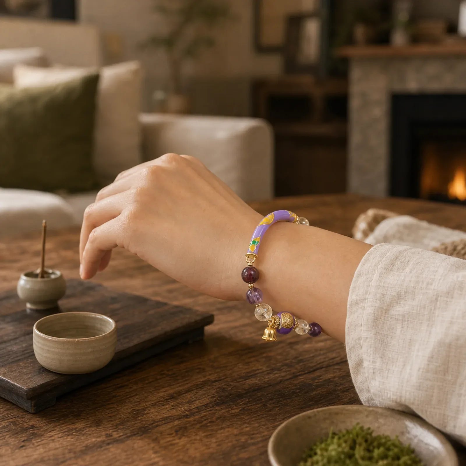 Purple Phantom Purple Jade Scripture Citrine Love Wisdom Bracelet Bangle featuring Purple Phantom, Purple Jade, Jade