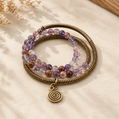 Purple Phantom Red Hematoid Quartz Green Rutilated Quartz Copper Love Forgive Bracelet featuring Purple Phantom, Red Hematoid Quartz, Rutilated Quartz