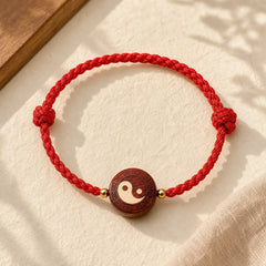 Purple Sandalwood Yin Yang Protection Red String Bracelet featuring Sandalwood, Red String, Yin Yang Symbol