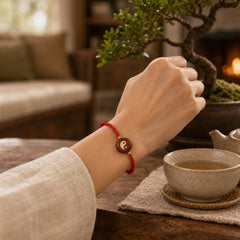 Purple Sandalwood Yin Yang Protection Red String Bracelet featuring Sandalwood, Red String, Yin Yang Symbol