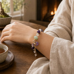 Purple Tiger Eye White Crystal Amethyst Jade Bravery Bracelet featuring Purple Tiger Eye, Tiger Eye, Clear Quartz / White Crystal