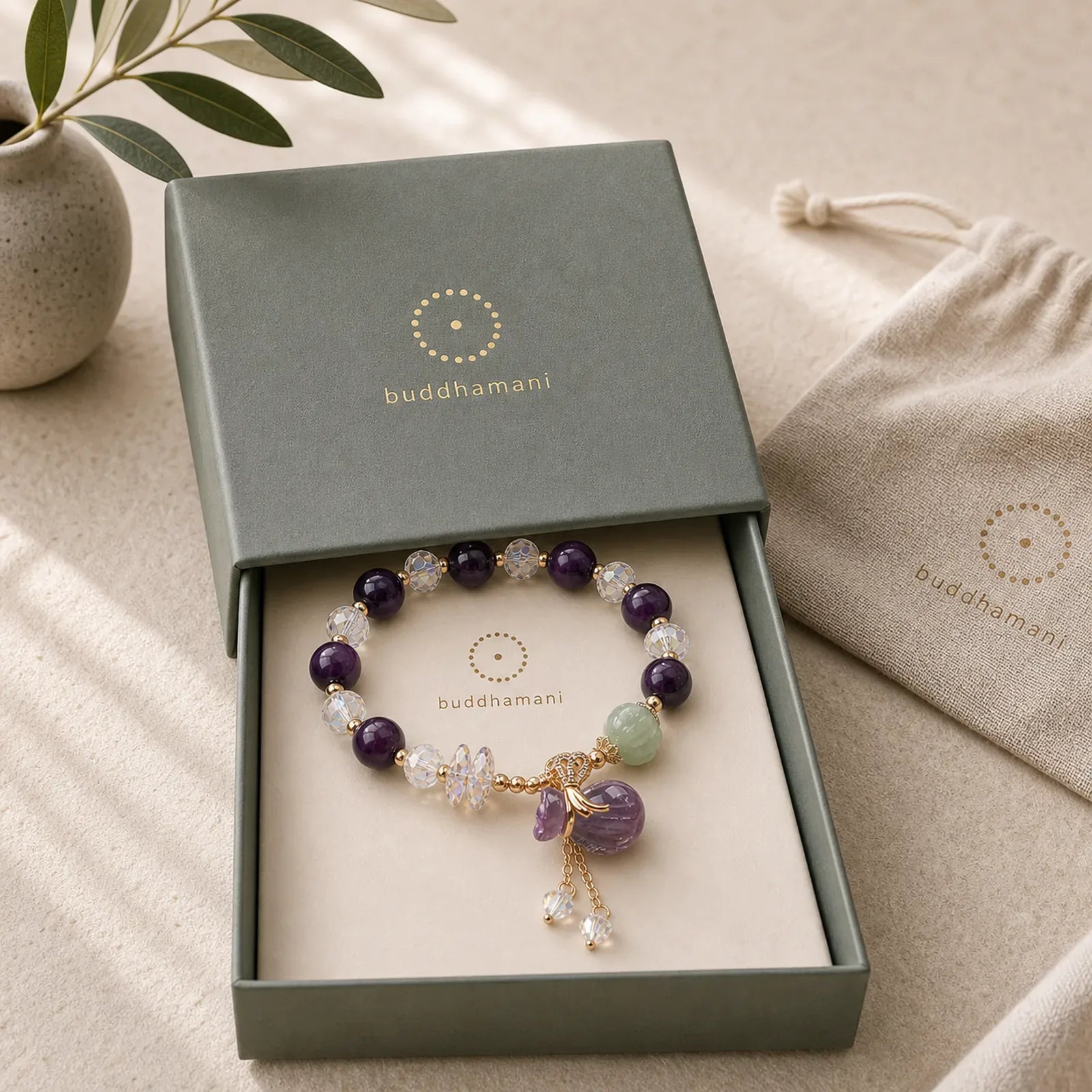 Purple Tiger Eye White Crystal Amethyst Jade Bravery Bracelet featuring Purple Tiger Eye, Tiger Eye, Clear Quartz / White Crystal