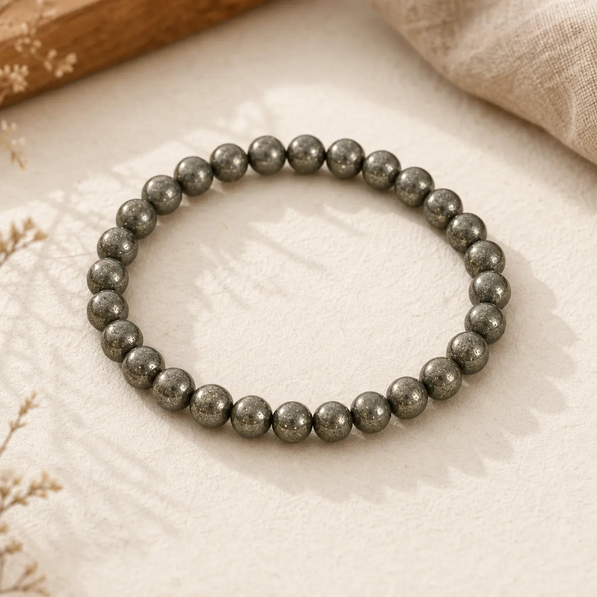 Pyrite Round Beads Confidence Abundance Bracelet featuring Pyrite