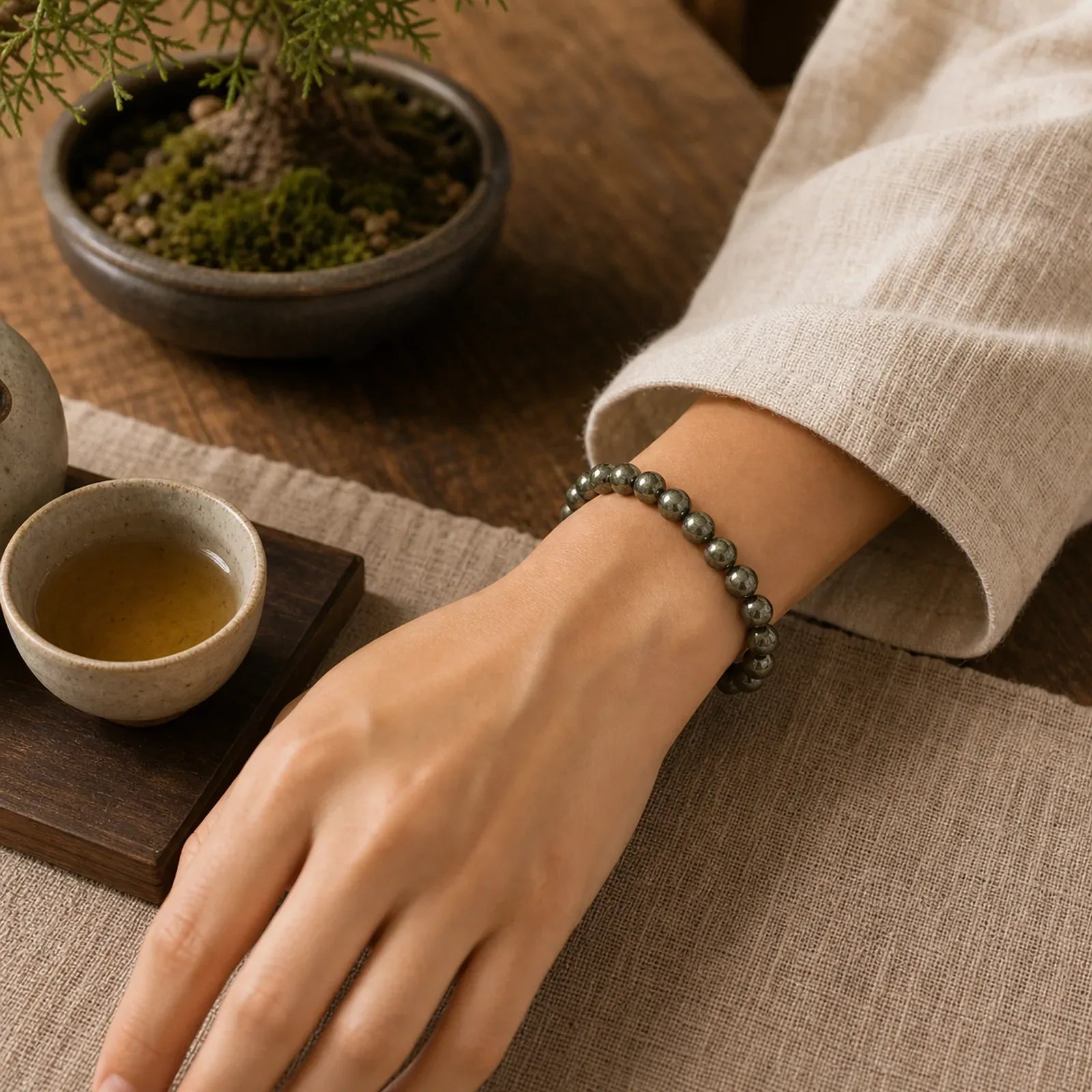 Pyrite Round Beads Confidence Abundance Bracelet featuring Pyrite