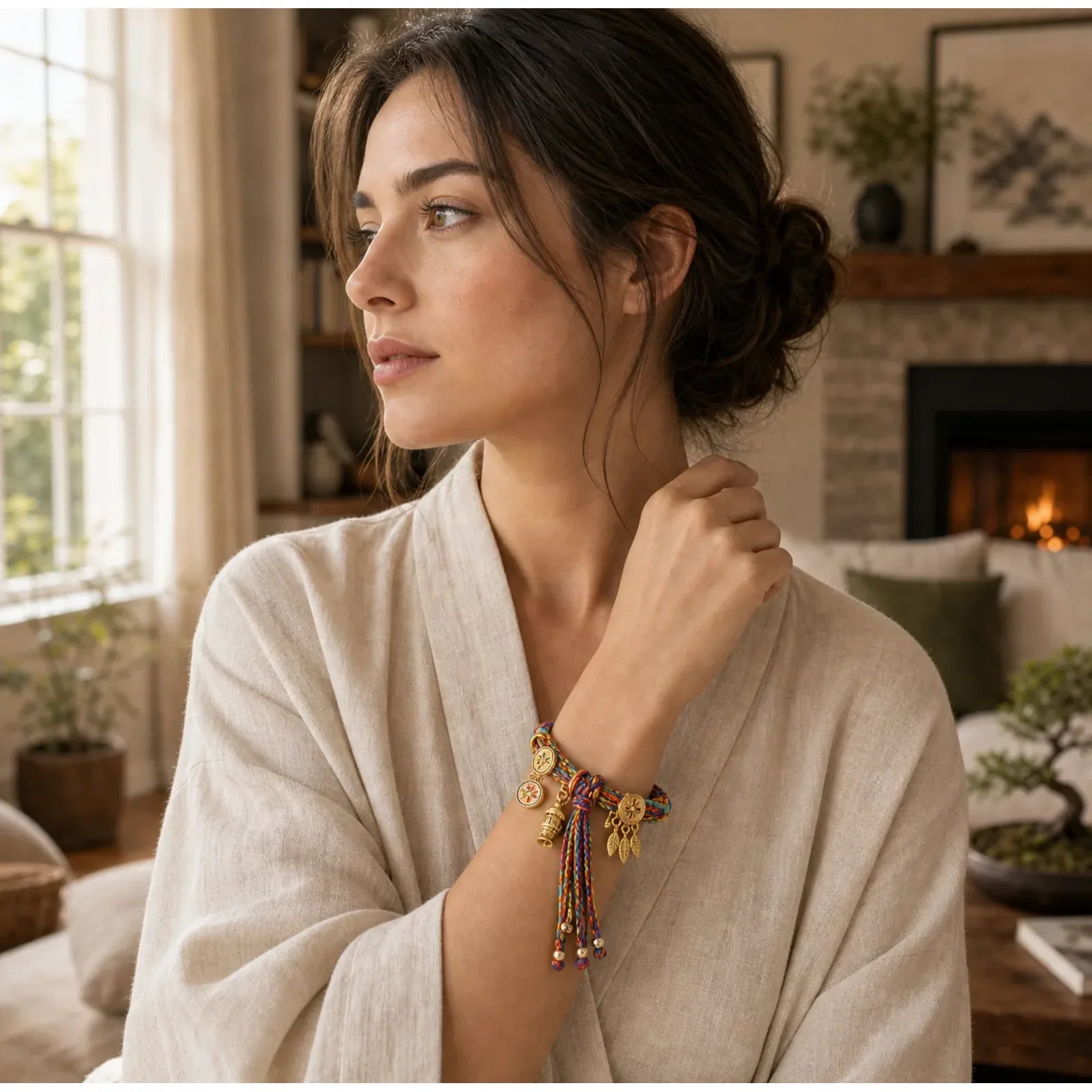 Rainbow Braided String Om Mani Padme Hum Wisdom Tassel Bracelet featuring Om Mani Padme Hum, Om, Six True Words (Om Mani Padme Hum)