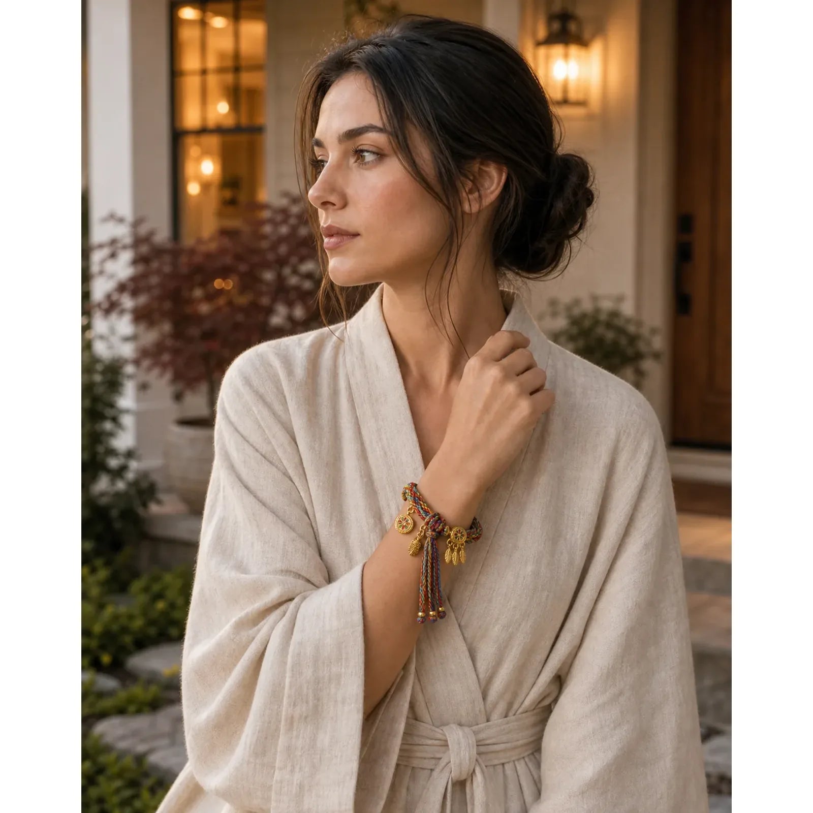 Rainbow Braided String Om Mani Padme Hum Wisdom Tassel Bracelet featuring Om Mani Padme Hum, Om, Six True Words (Om Mani Padme Hum)