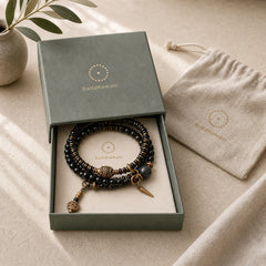 Rainbow Obsidian Ebony Wood Copper Positive Multilayer Bracelet featuring Rainbow Obsidian, Ebony Wood, Ebony