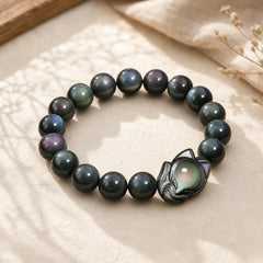 Rainbow Obsidian Fox Healing Positive Bracelet featuring