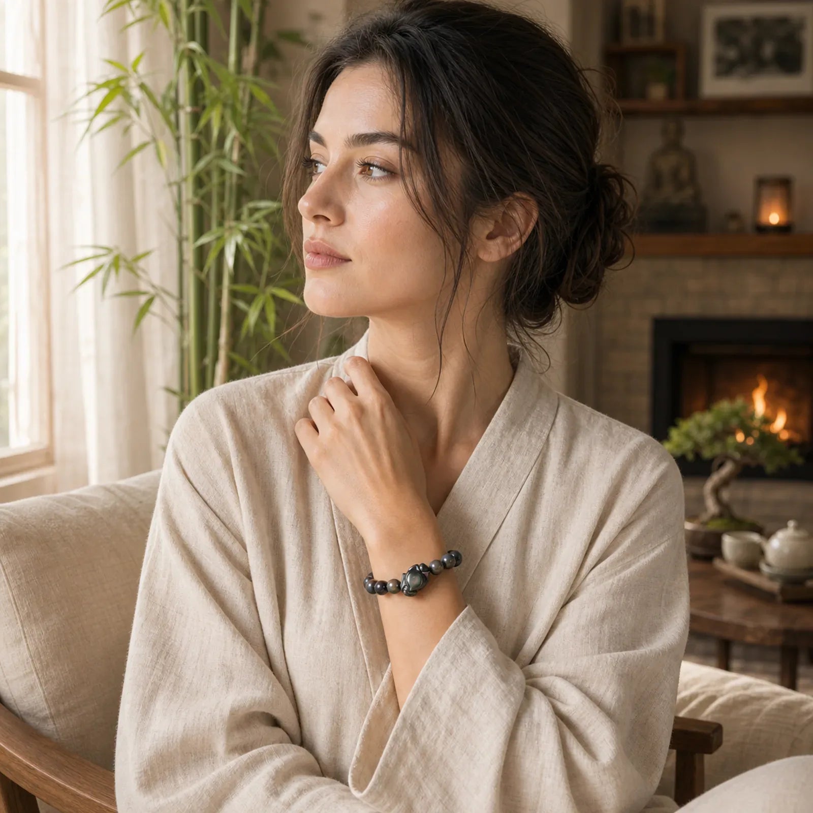 Rainbow Obsidian Fox Healing Positive Bracelet featuring
