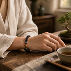 Rainbow Obsidian Gourd Protection Vintage Chinese Bracelet featuring Rainbow Obsidian, Tiger Eye
