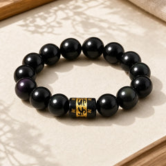 Rainbow Obsidian Om Mani Padme Hum Swastika Positive Bracelet featuring Rainbow Obsidian, Om Mani Padme Hum, Om