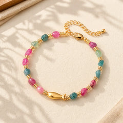Rainbow Tourmaline Koi Fish Positive Rough Cut Bracelet featuring Tourmaline, Koi Fish, Yin Yang Symbol