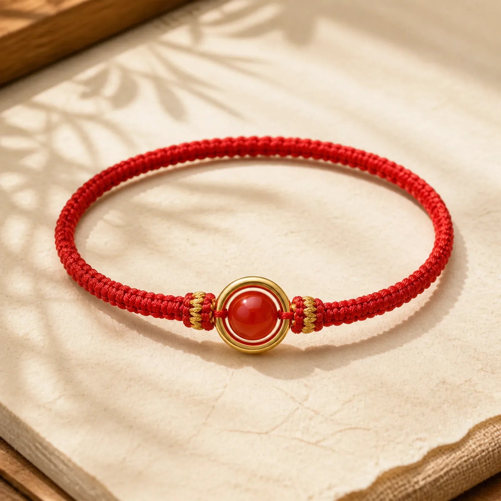 Red Agate Bead Peace Buckle Calm Rope Bracelet featuring Red Agate, Peace Buckle, Red String
