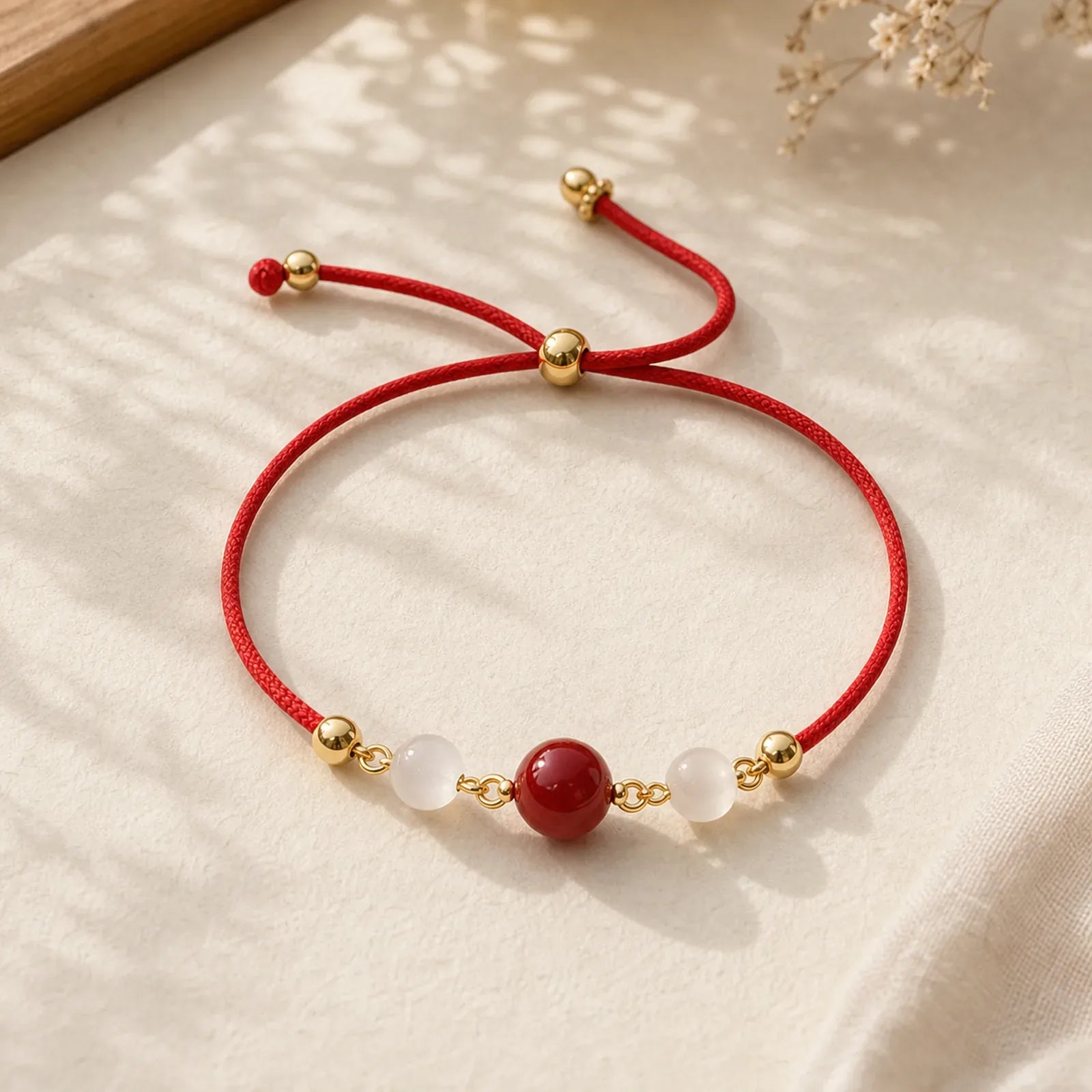 Red Agate Cat Eye Braided String Confidence Bracelet featuring Red Agate, Red String, Copper