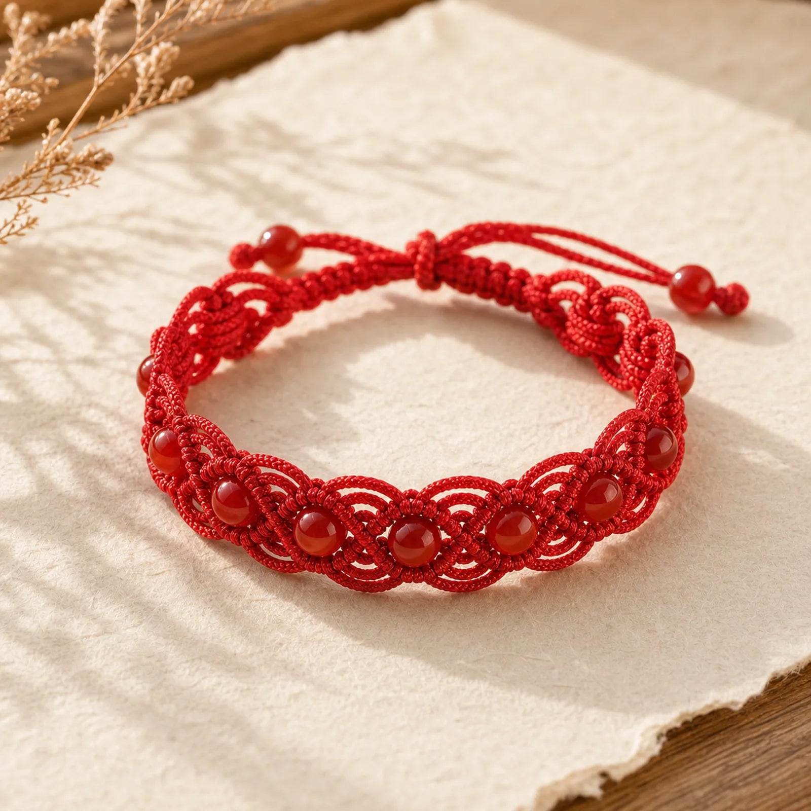 Red Agate Confidence Red String Bracelet featuring Red Agate, Red String