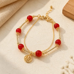 Red Agate Fu Character Charm Self-acceptance Bracelet featuring Red Agate, Fu Character, Copper