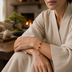 Red Agate Fu Character Charm Self-acceptance Bracelet featuring Red Agate, Fu Character, Copper