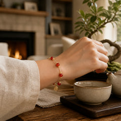 Red Agate Fu Character Charm Self-acceptance Bracelet featuring Red Agate, Fu Character, Copper