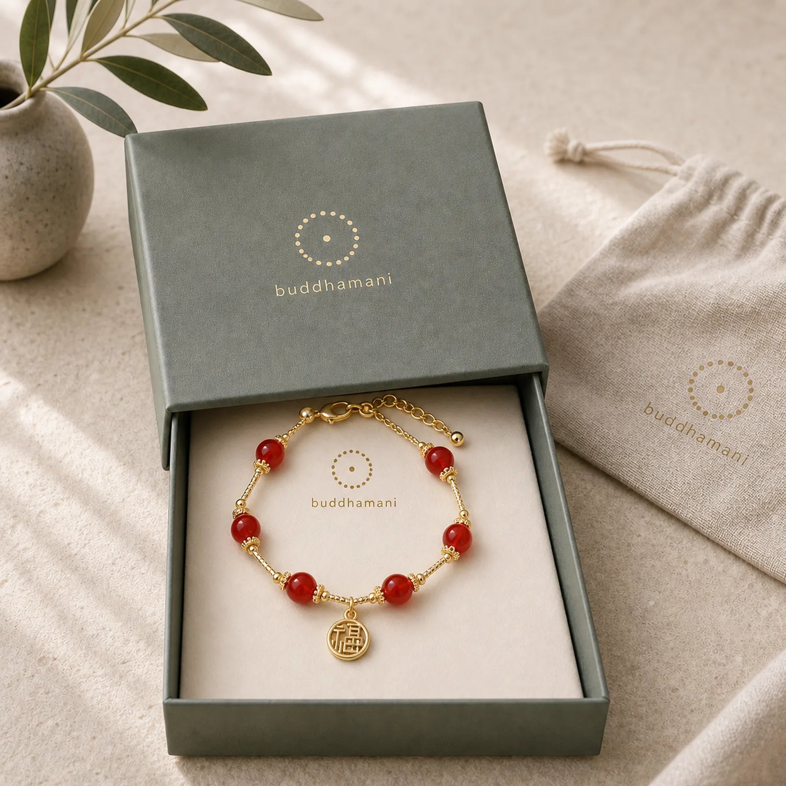 Red Agate Fu Character Charm Self-acceptance Bracelet featuring Red Agate, Fu Character, Copper