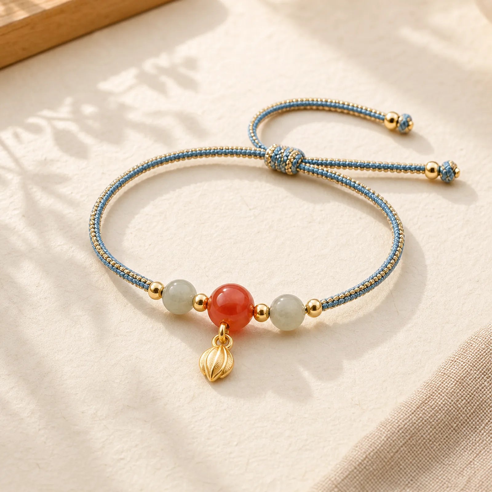 Red Agate Jade Lotus Confidence Calm String Bracelet featuring Red Agate, Jade, Lotus