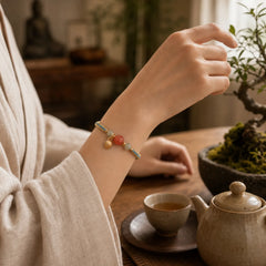 Red Agate Jade Lotus Confidence Calm String Bracelet featuring Red Agate, Jade, Lotus