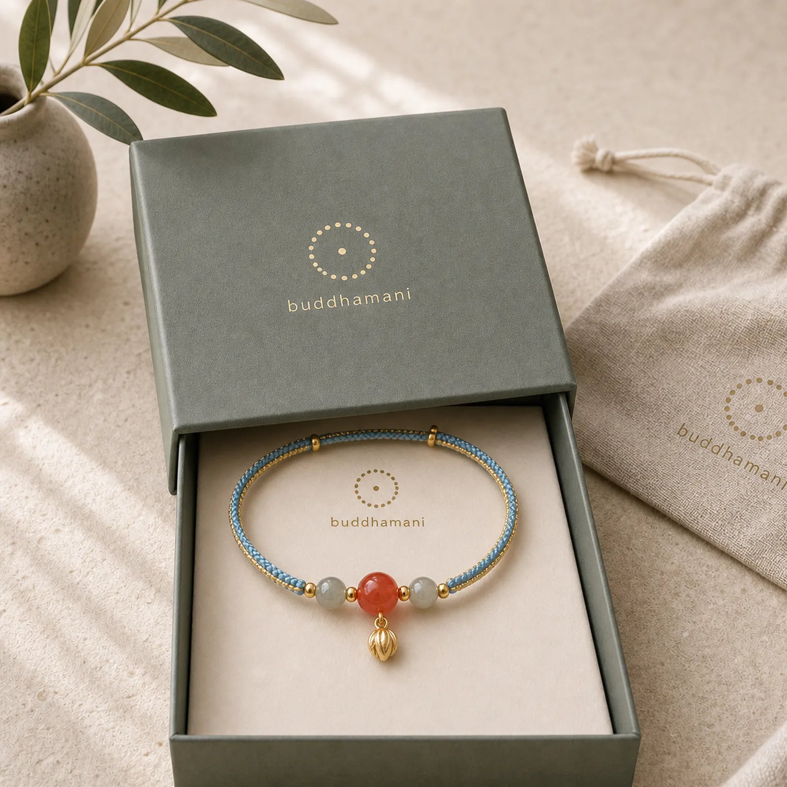 Red Agate Jade Lotus Confidence Calm String Bracelet featuring Red Agate, Jade, Lotus