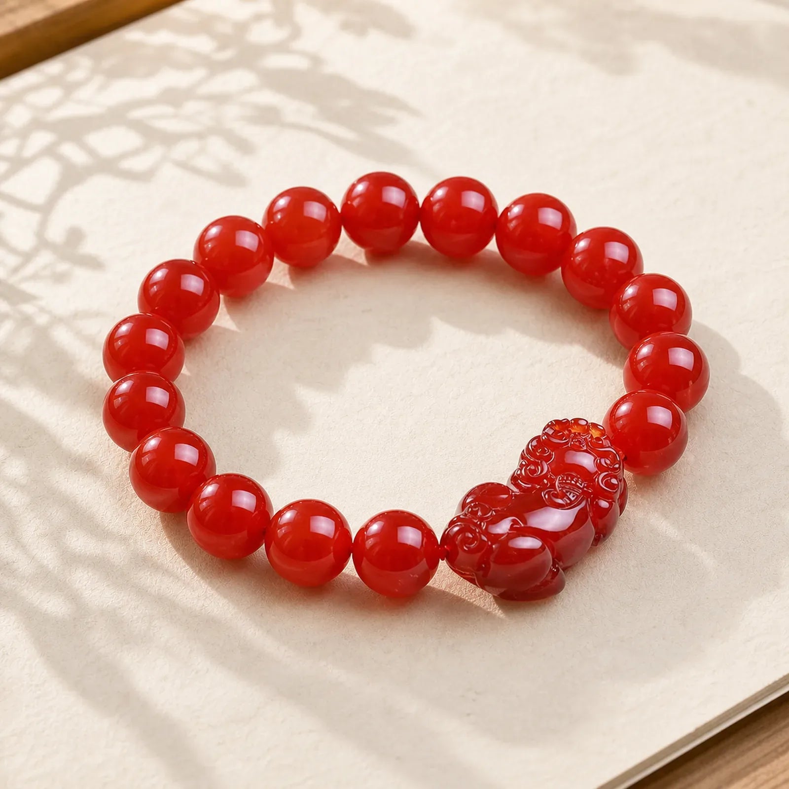 Red Agate Lucky Pixiu Wealth Luck Bracelet featuring Red Agate, Pixiu