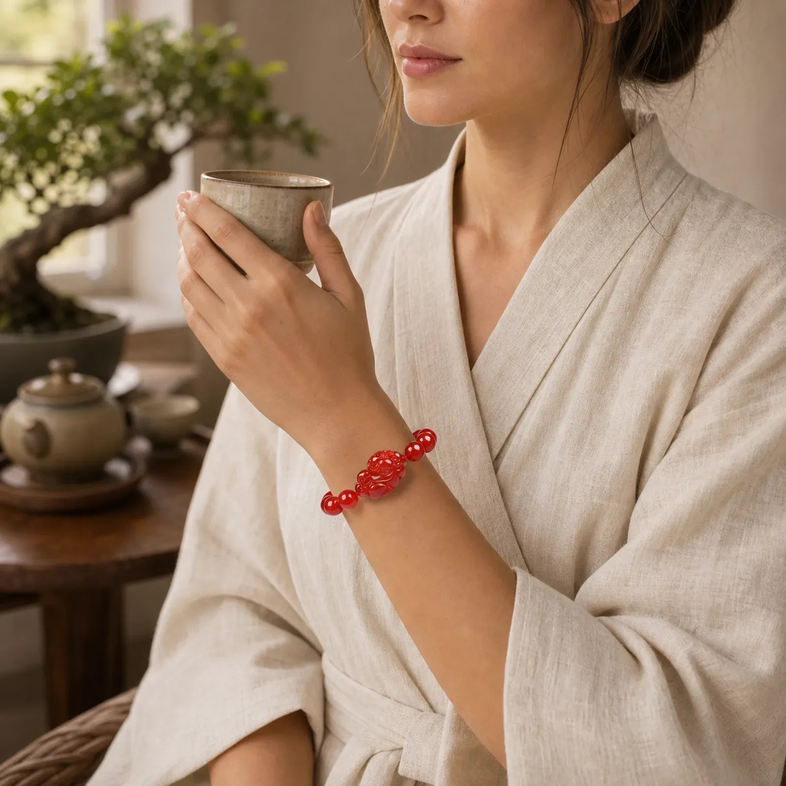 Red Agate Lucky Pixiu Wealth Luck Bracelet featuring Red Agate, Pixiu