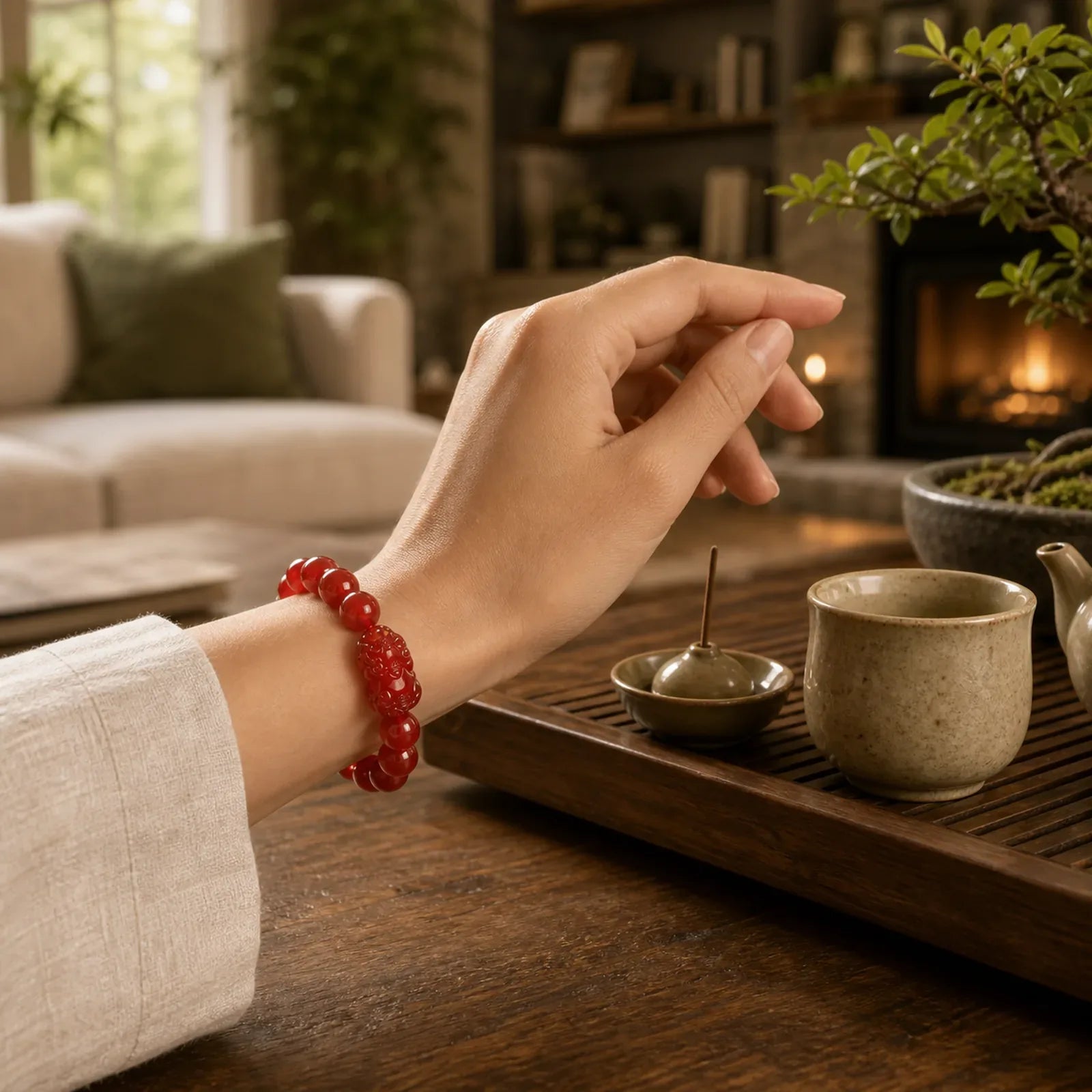 Red Agate Lucky Pixiu Wealth Luck Bracelet featuring Red Agate, Pixiu