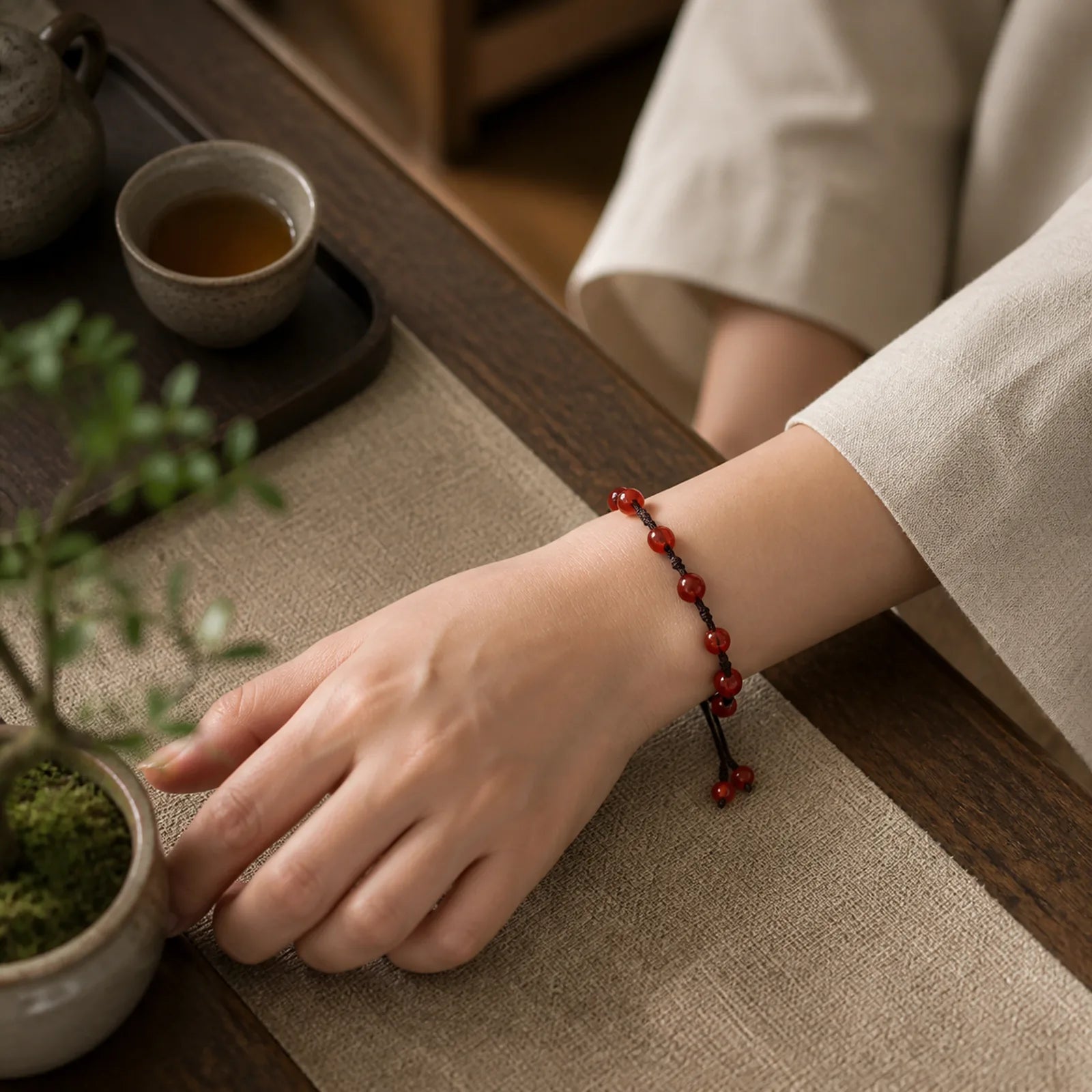 Red Agate Moss Agate Cinnabar Calm Bracelet featuring Red Agate, Moss Agate, Cinnabar
