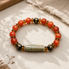 Red Agate Nine-eye Dzi Bead Six True Words Calm Bracelet featuring Red Agate, Nine-Eye Dzi Bead, Dzi Bead