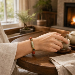 Red Agate Nine-eye Dzi Bead Six True Words Calm Bracelet featuring Red Agate, Nine-Eye Dzi Bead, Dzi Bead