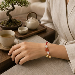 Red Agate Peace Buckle Jade Lotus Healing Braided Bracelet featuring Red Agate, Peace Buckle, Jade