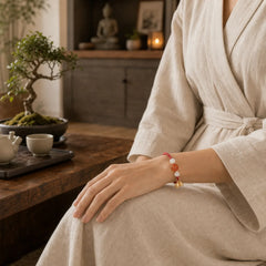 Red Agate Peace Buckle Jade Lotus Healing Braided Bracelet featuring Red Agate, Peace Buckle, Jade