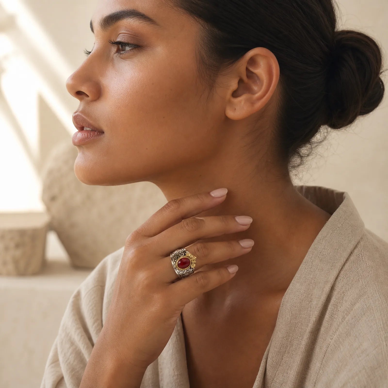 Red Agate PiXiu Wealth Ring featuring Red Agate, Pixiu, Copper