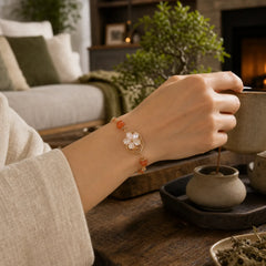 Red Agate Tridacna Stone Flower Confidence Bracelet featuring Red Agate, Tridacna Stone, Copper