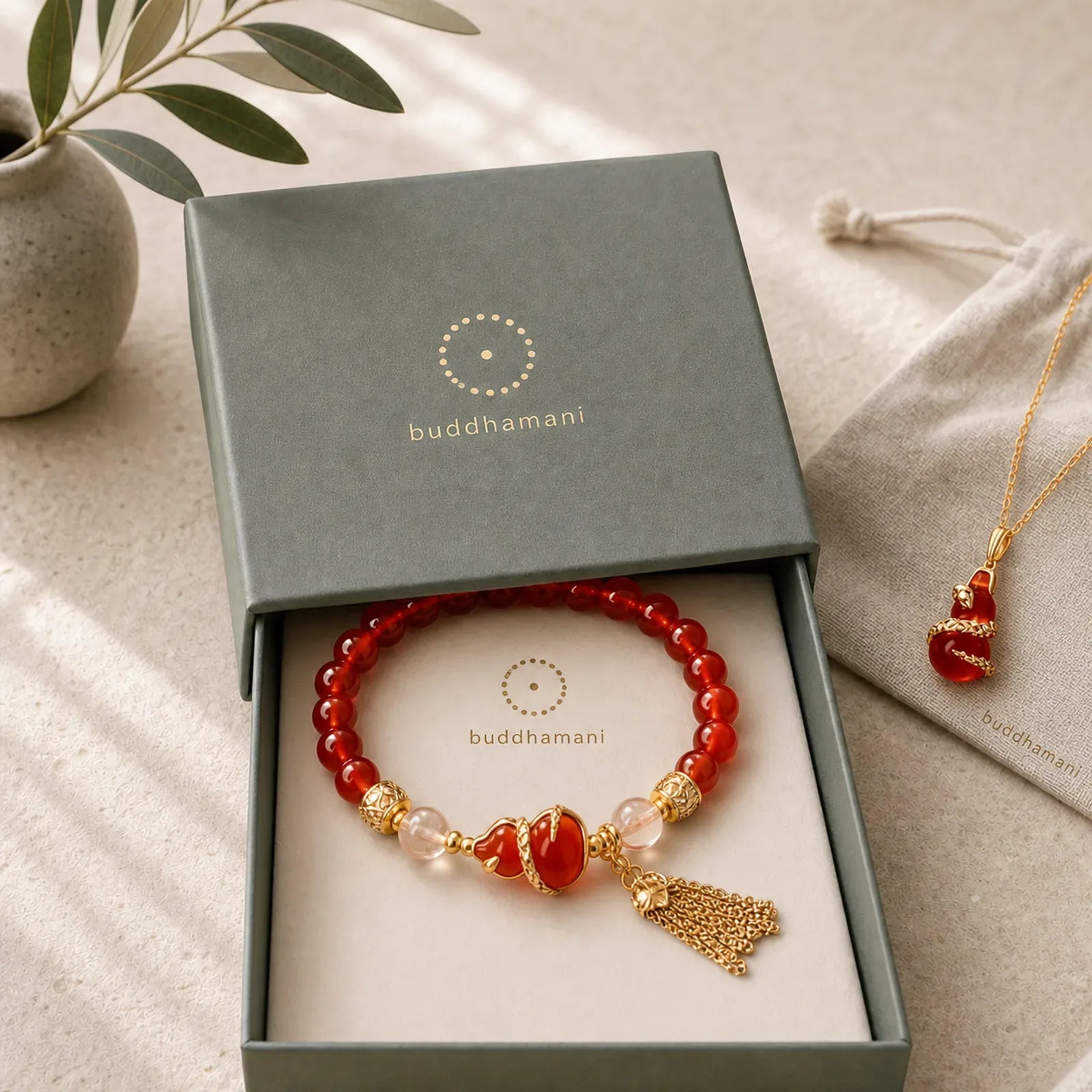 Red Agate Year Of The Snake Gourd Luck Bracelet Necklace Pendant (Extra 30% Off | USE CODE: FS30) featuring Red Agate