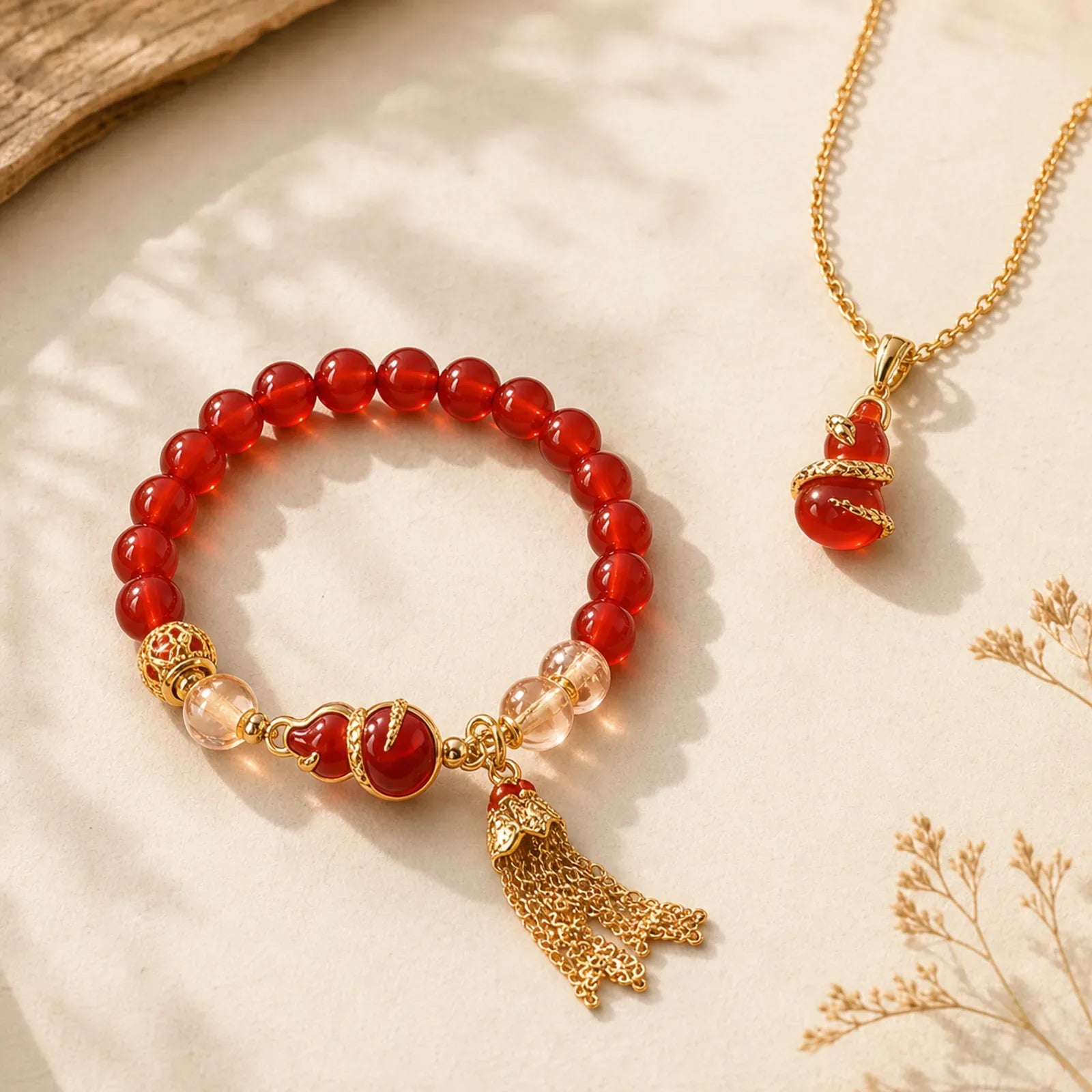 Red Agate Year Of The Snake Gourd Luck Bracelet Necklace Pendant (Extra 30% Off | USE CODE: FS30) featuring Red Agate