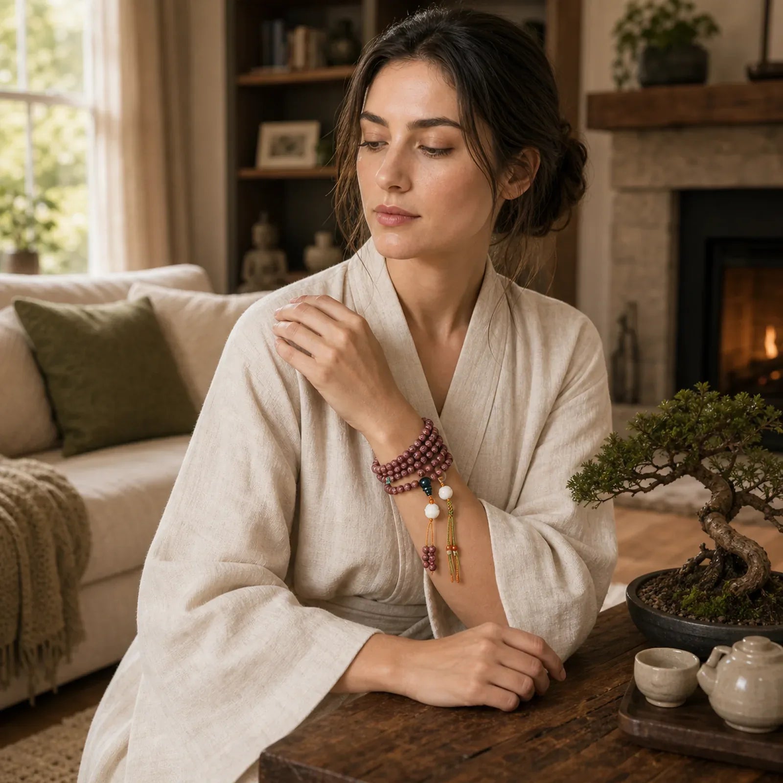 Red Bodhi Seed Om Mani Padme Hum Lotus Engraved Harmony Bracelet (Extra 30% Off | USE CODE: FS30) featuring Bodhi Seed, Om Mani Padme Hum, Om
