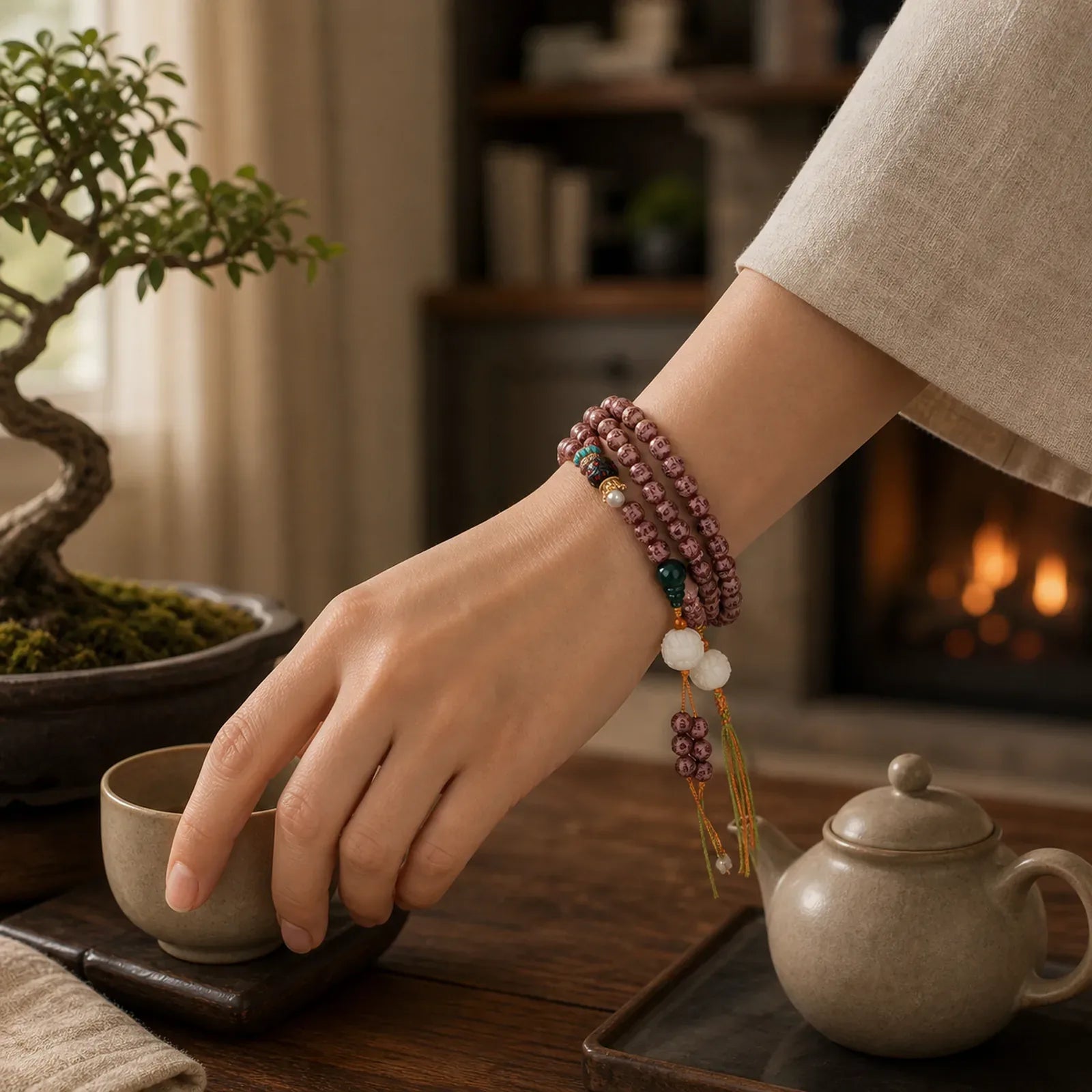 Red Bodhi Seed Om Mani Padme Hum Lotus Engraved Harmony Bracelet (Extra 30% Off | USE CODE: FS30) featuring Bodhi Seed, Om Mani Padme Hum, Om