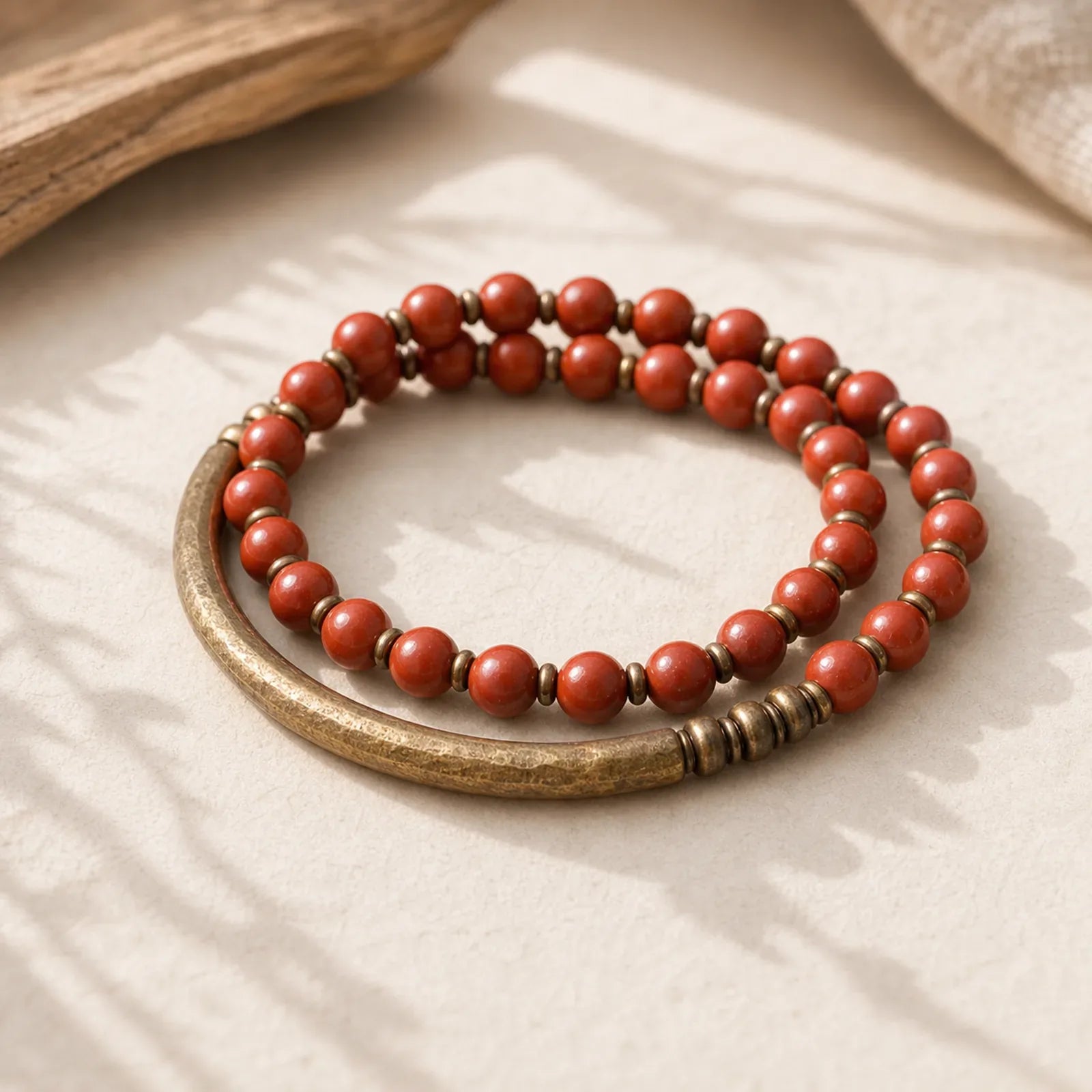Red Jasper Moss Agate Black Obsidian Crystal Copper Peace Couple Bracelet featuring Red Jasper, Moss Agate, Black Obsidian