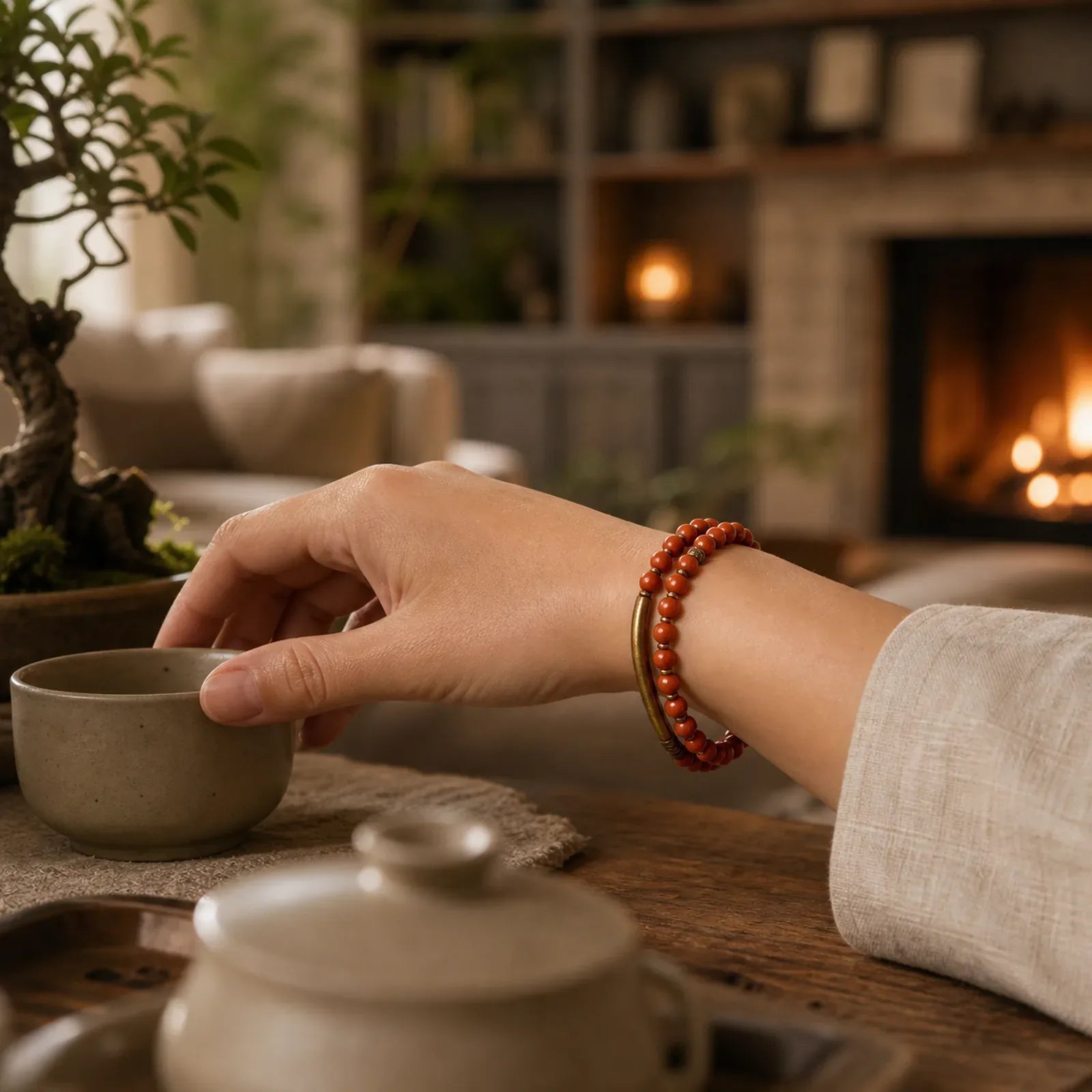 Red Jasper Moss Agate Black Obsidian Crystal Copper Peace Couple Bracelet featuring Red Jasper, Moss Agate, Black Obsidian