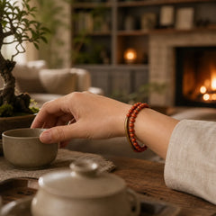 Red Jasper Moss Agate Black Obsidian Crystal Copper Peace Couple Bracelet featuring Red Jasper, Moss Agate, Black Obsidian