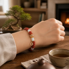 Red Jasper Shoushan Stone Abacus Beads Copper Coin Protection Bracelet featuring Red Jasper, Shoushan Stone, Copper