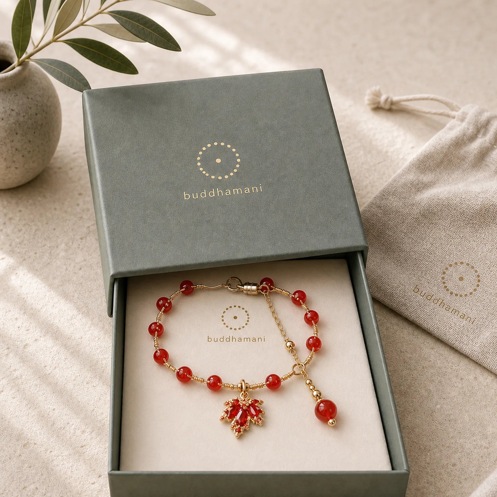 Red Maple Leaf Luck Charm Bracelet featuring Copper