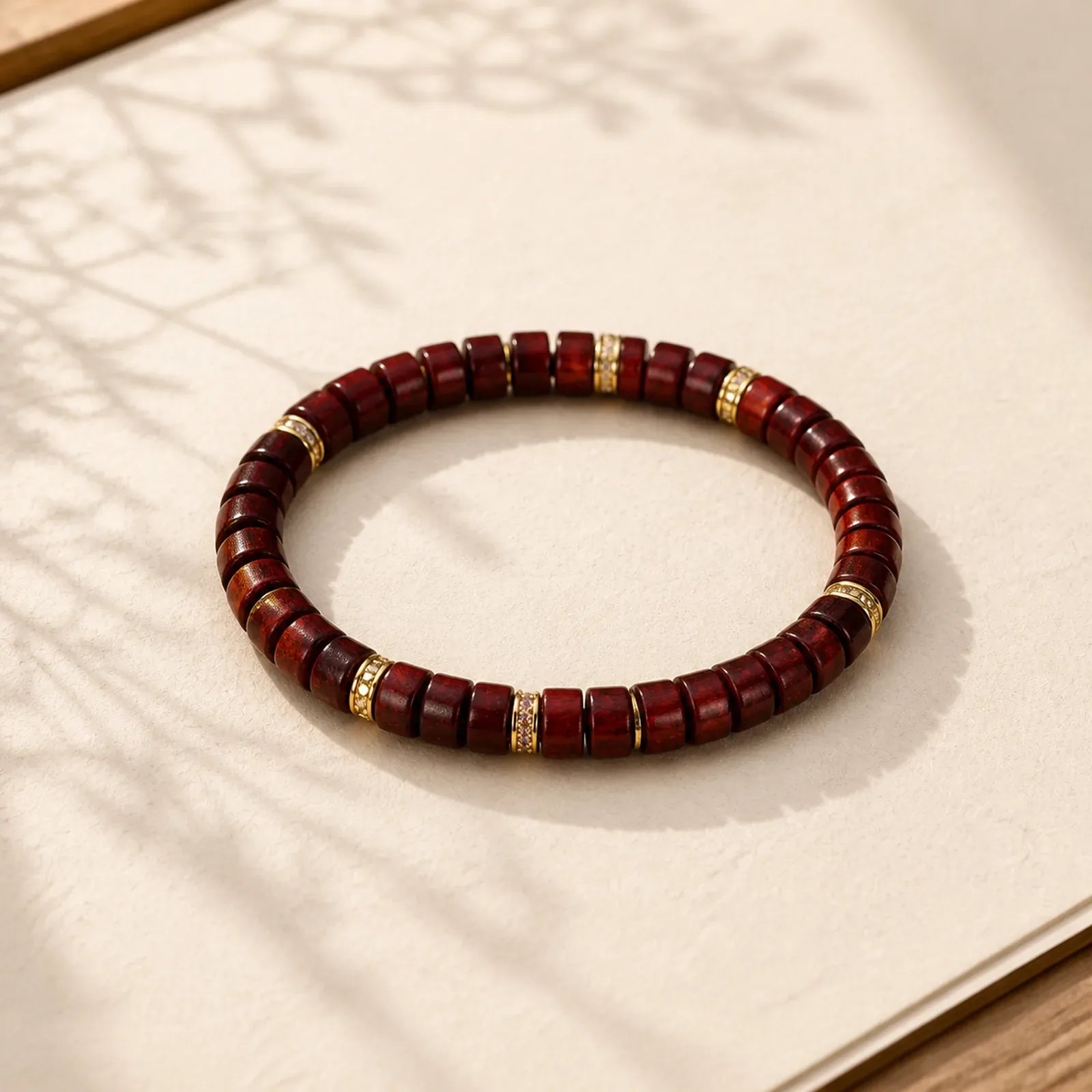 Red Rosewood Ebony Wood Grounding Barrel Bead Minimalist Bracelet featuring Rosewood, Ebony Wood, Ebony