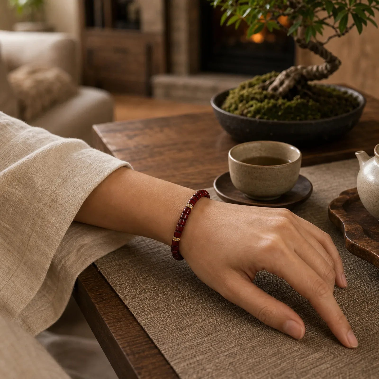 Red Rosewood Ebony Wood Grounding Barrel Bead Minimalist Bracelet featuring Rosewood, Ebony Wood, Ebony