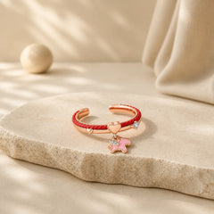 Red String 925 Sterling Silver Luck Open Ring featuring Red String, Silver, Red Agate