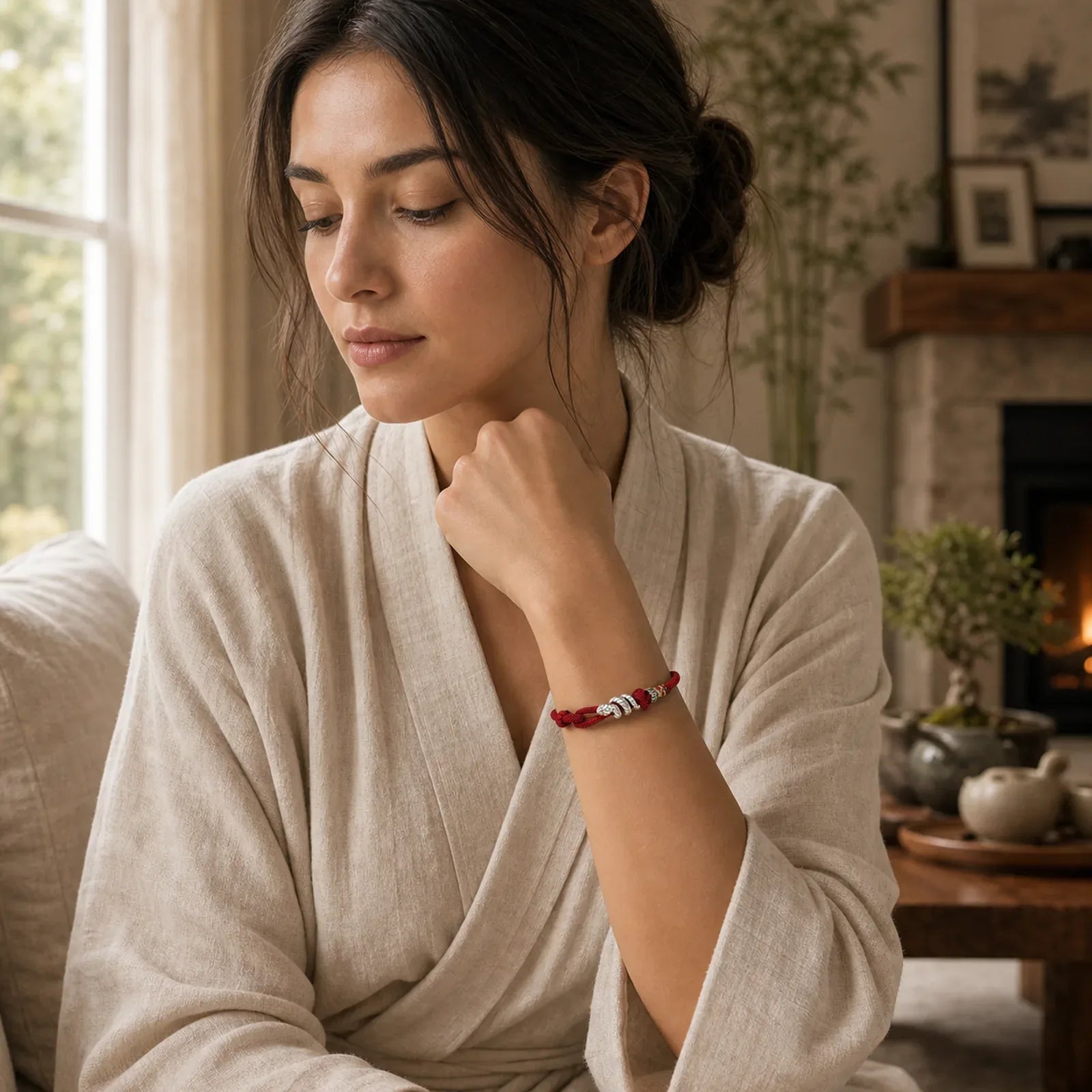 Red String 925 Sterling Silver Year of the Snake Coin Ring Snake Luck Bracelet featuring Red String, Silver
