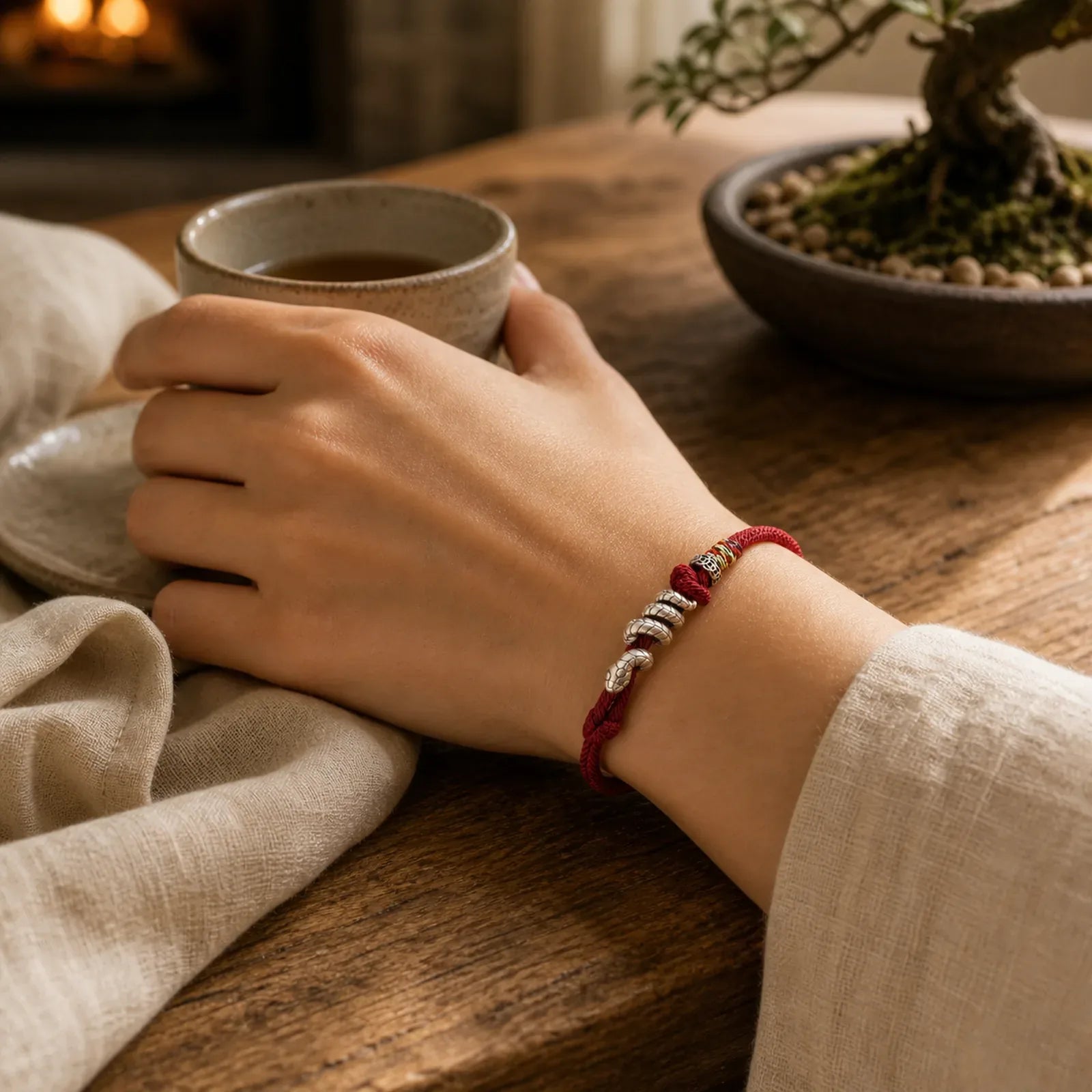 Red String 925 Sterling Silver Year of the Snake Coin Ring Snake Luck Bracelet featuring Red String, Silver